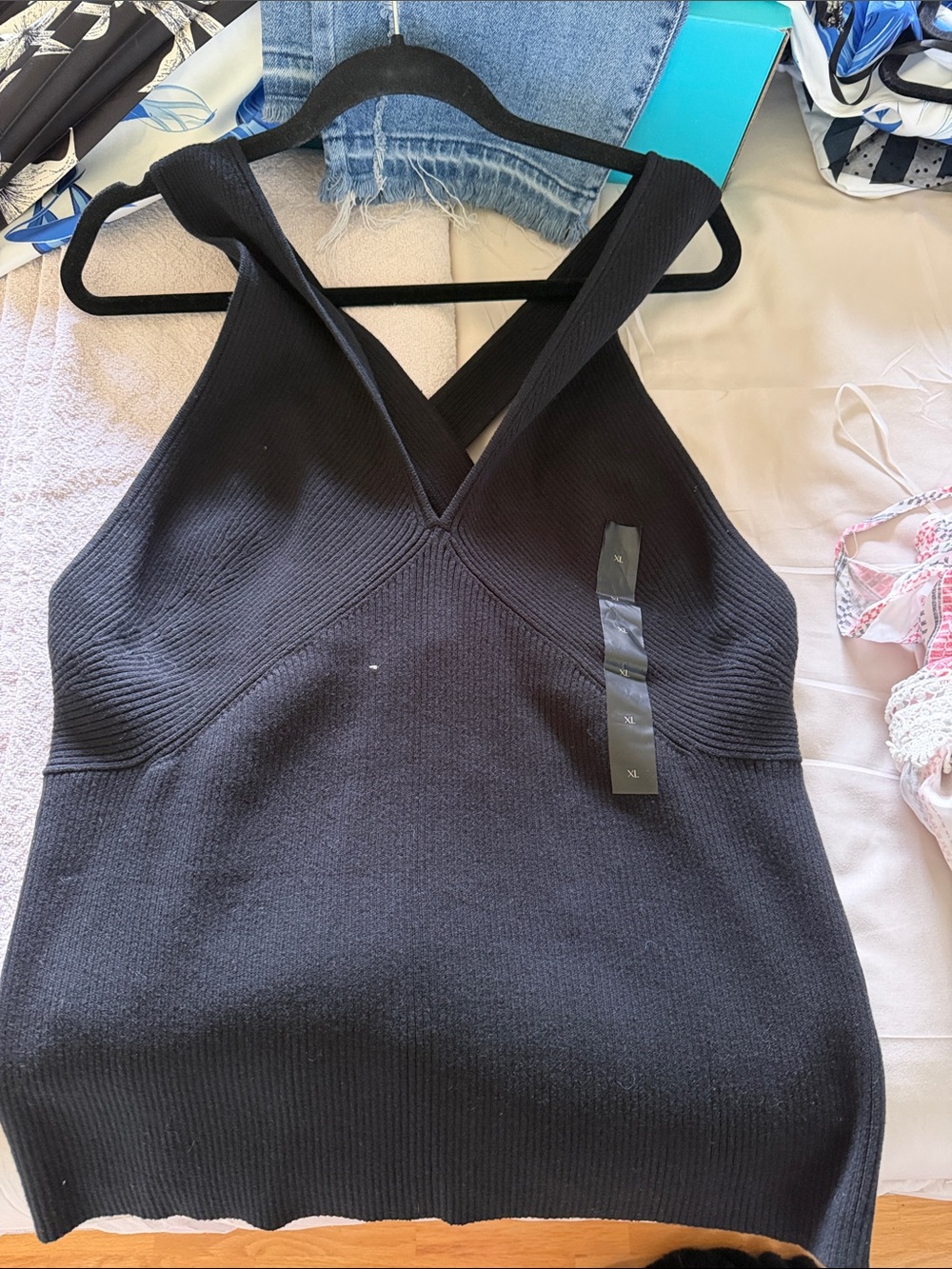 Banana Republic Black Ribbed V-Neck Tank with Crossover Straps
